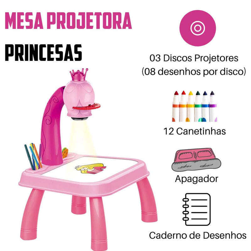 Mesa de Desenho Projetora Infantil Criativa - Dino & Princesas